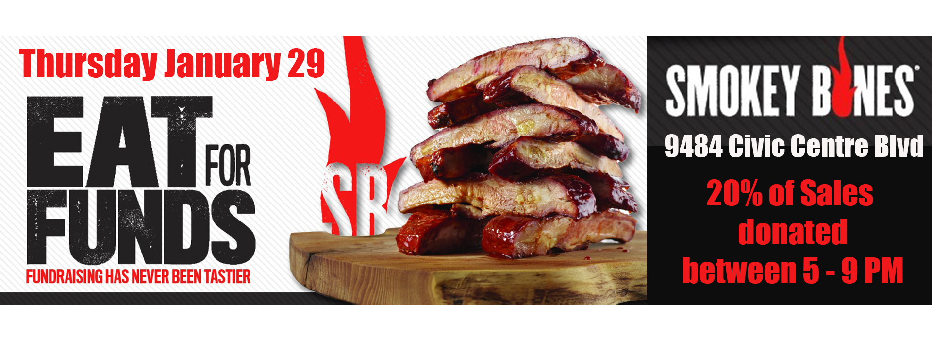 Beef sandwich, Smokey Bones logo